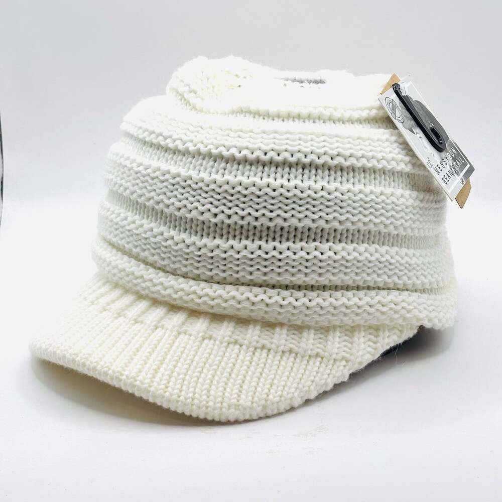 C.C Adult Soft Stretch Cable Knit Messy High Bun Ponytail Beanie cc hat